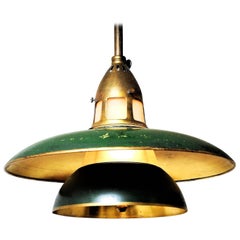 Industrial Green Ceiling Lamp in Brass, Denmark
