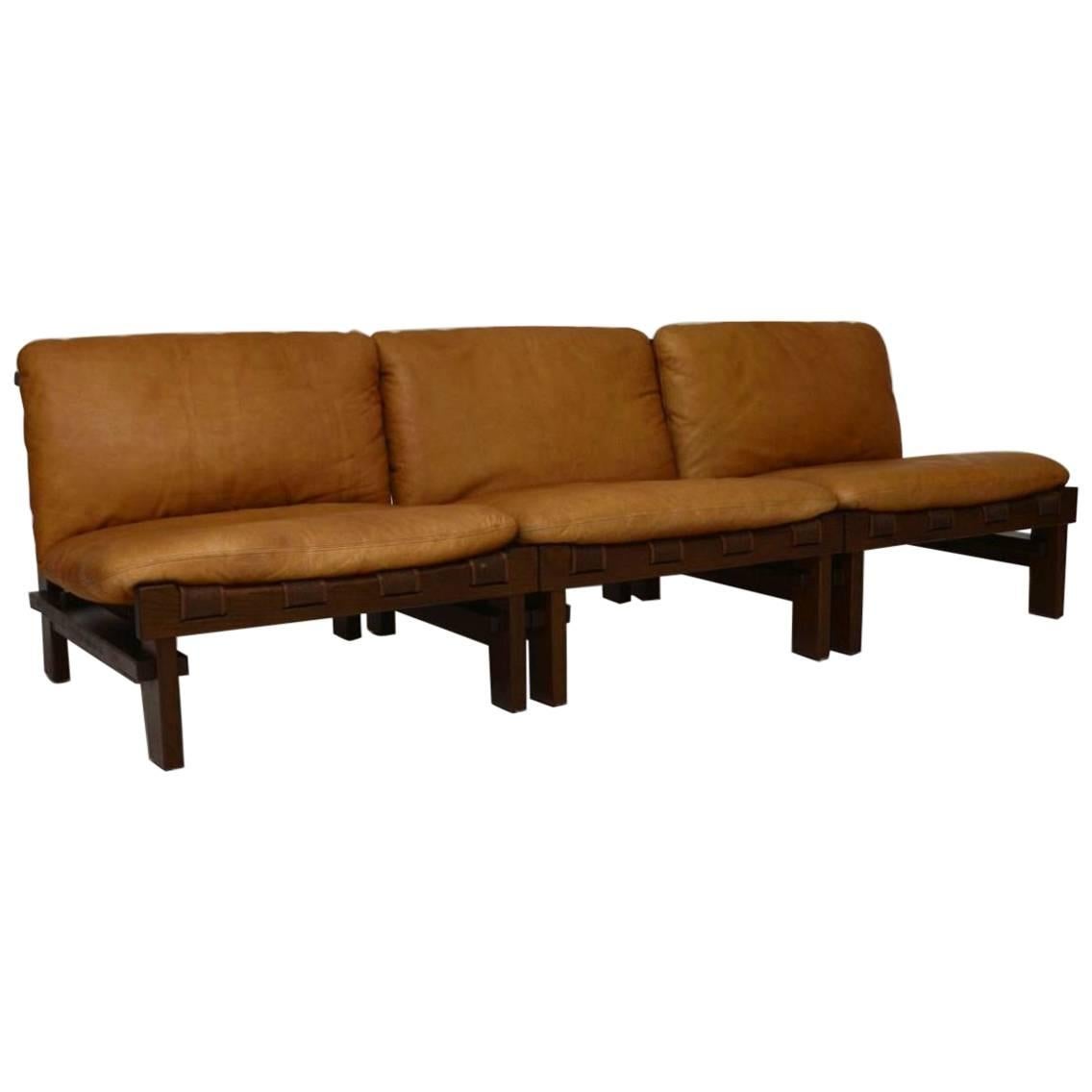 1960s Danish Leather Modular Sofa