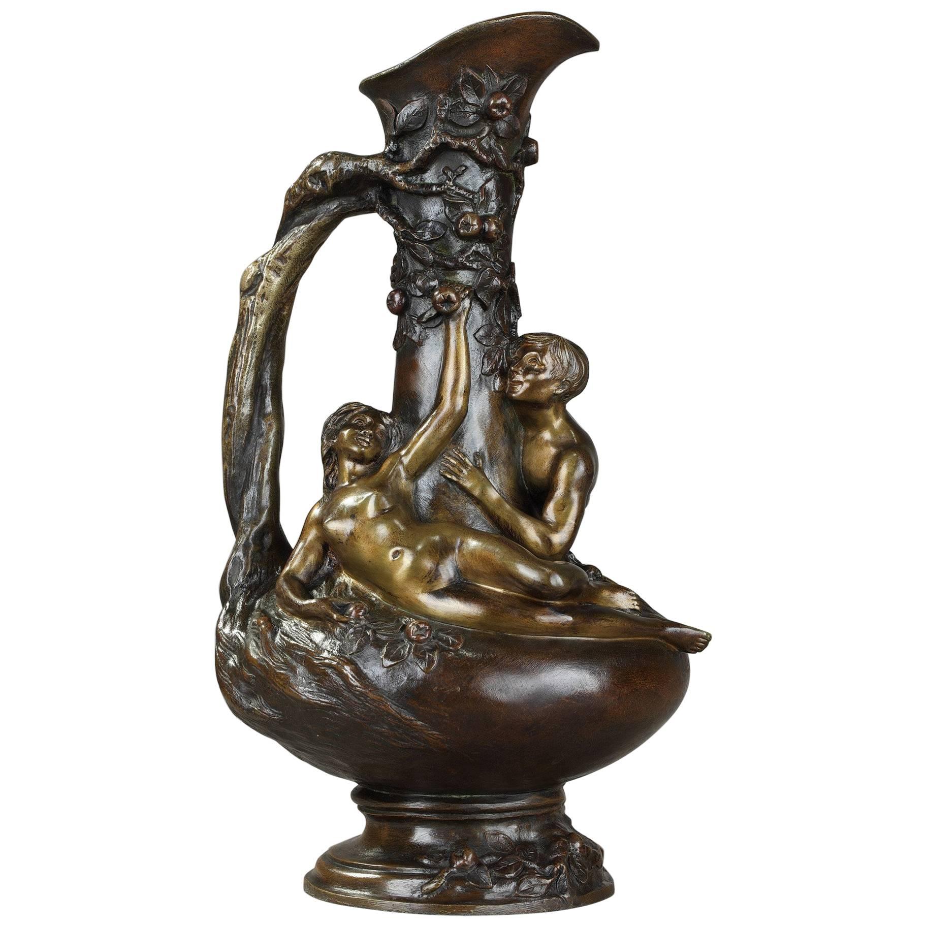 Art Nouveau Bronze Ewer "The Temptation" by Eugène-Victor Cherrier