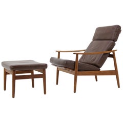 Reclining Easy Chair and Footstool by Arne Vodder, Model FD 164