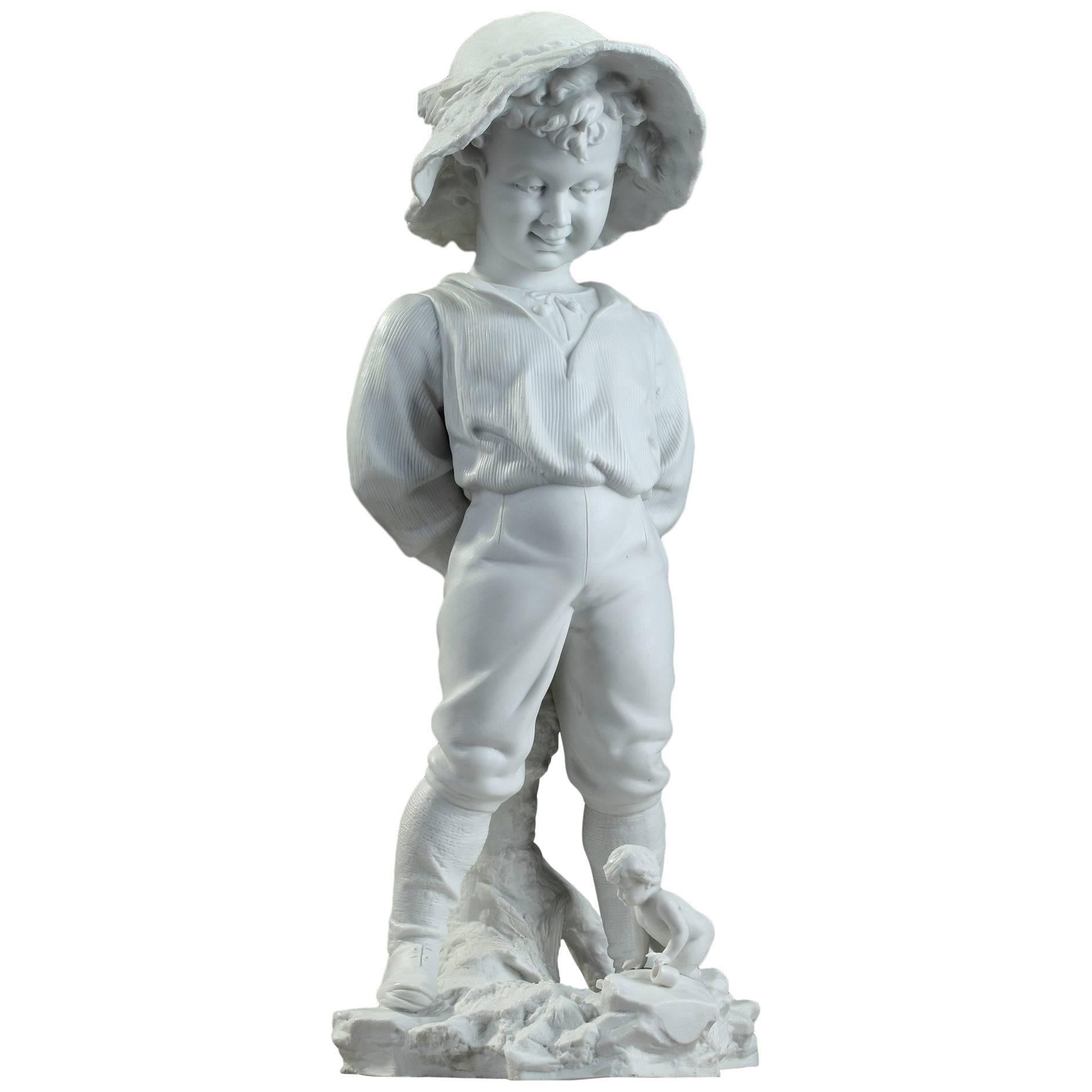 Late 19th Century Samson Bisque Statue Child with a Hat