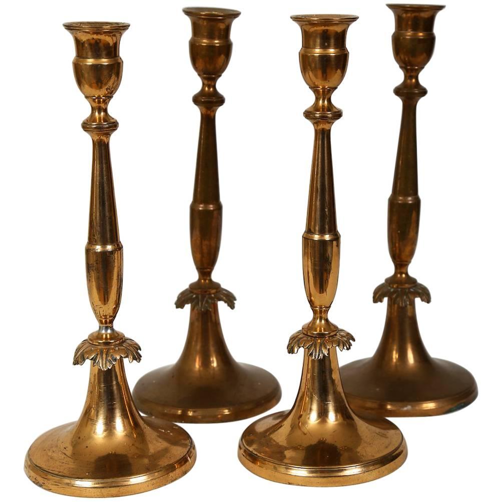 Set of Four Empire Brass Candle Holders, Sweden, circa 1830 For Sale
