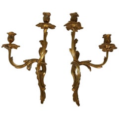 Pair of Gilded Sconces from France, 19th Century with Double Candleholders