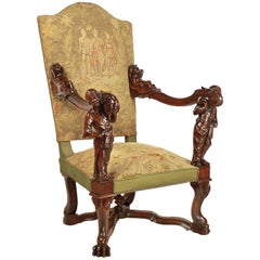 Large 19th Century Italian Baroque Style Walnut Carved Armchair