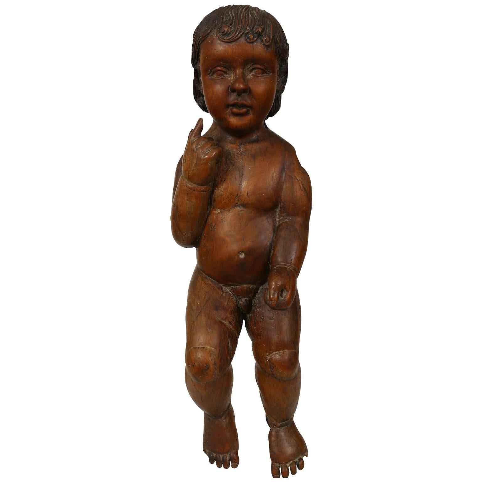 Wooden Sculpture of Jesus as a Child, Symbolic Gesture, France 18th Century For Sale
