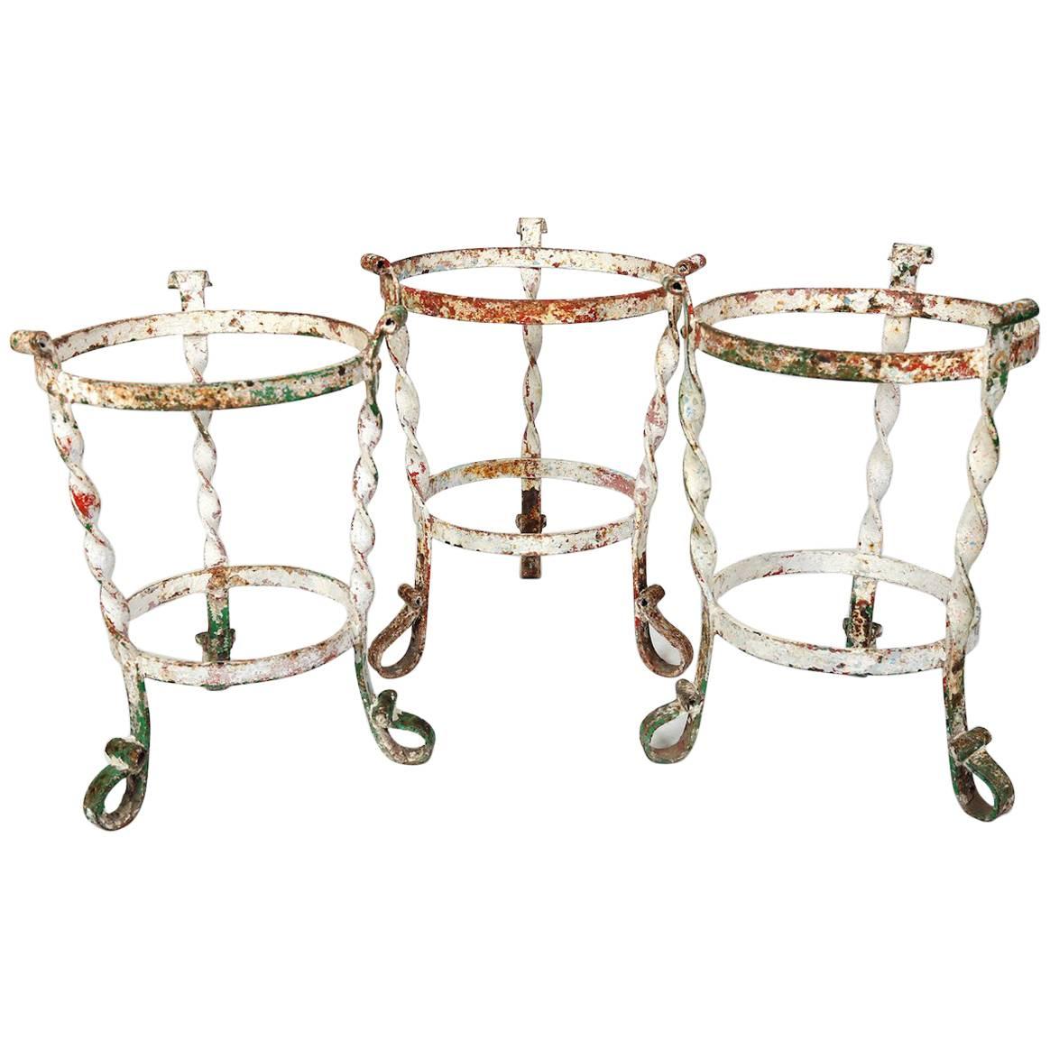 Set of Three Jardinieres or Cachepots Made of Wrought Iron, circa 1900, France For Sale