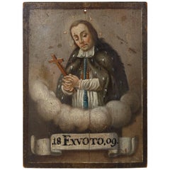 Antique Ex Voto 1809, a Painting on Panel Depicting a High Cleric or Saint, Russian