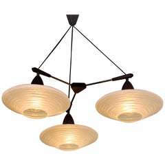 Midcentury Ufo Shaped Ceiling Lamp with Teak and Brass Arms