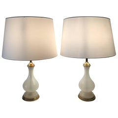 Pair of Swedish Svenskt Tenn Opaline Glass and Brass Table Lamps by Josef Frank