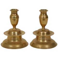 Pair of Swedish Baroque Brass Candle Holders, Marked "S 1774 BS"