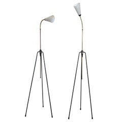 Opaline Glass and Black Metal Adjustable Italian Floor Lamps, 1950