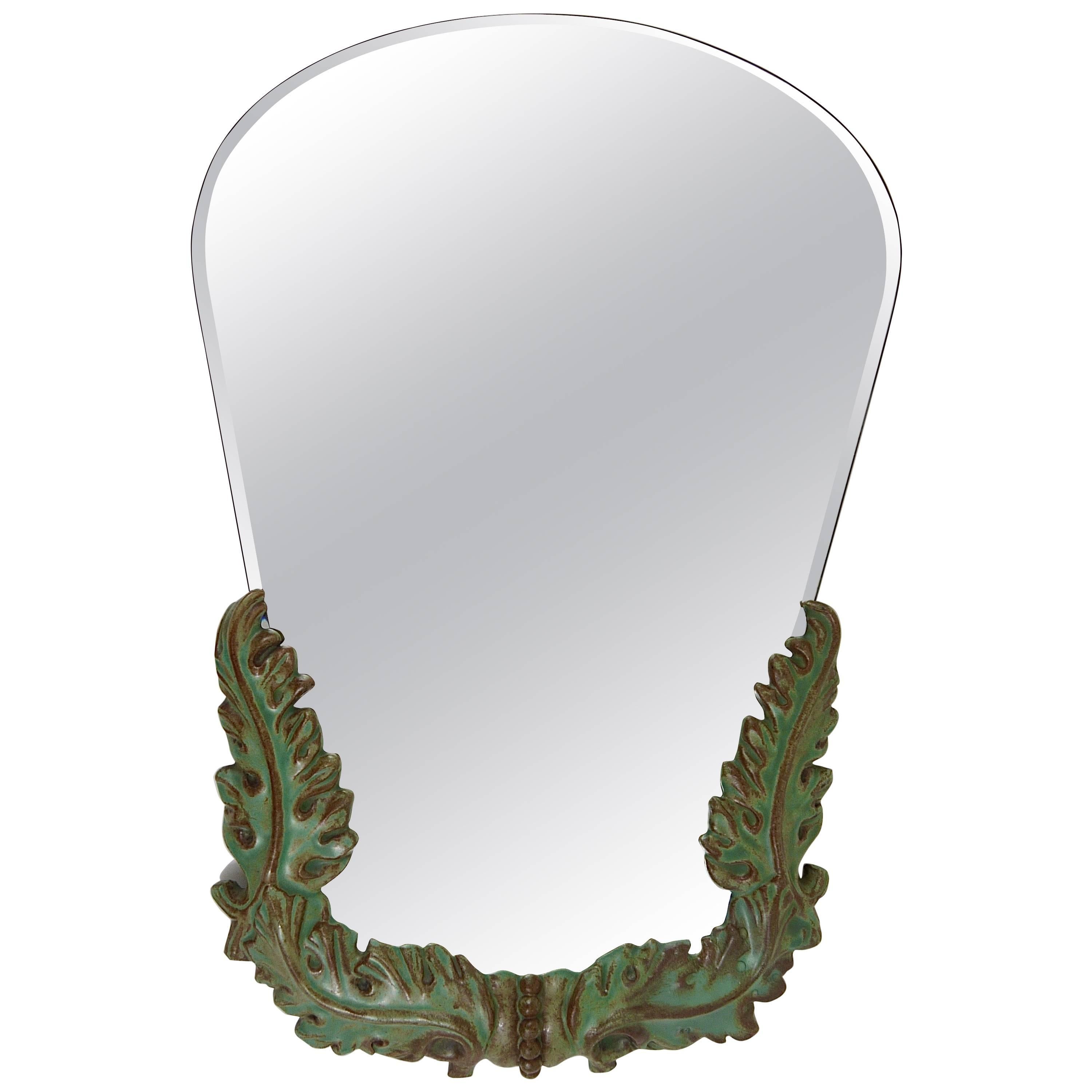 1930s Art Deco Leaves Faceted Wall Mirror, Pottery, Austria, 1930s