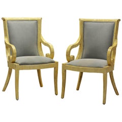 Pair of Tessellated Neoclassical Style Bone Inlay Armchairs by Enrique Garcel