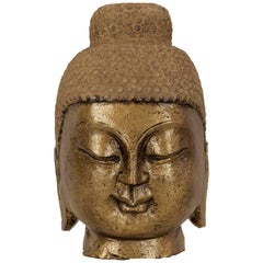 Carved Stone Gilt Buddha Head