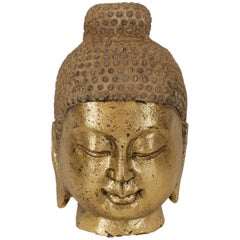 Antique Carved Stone Gilt Buddha Head