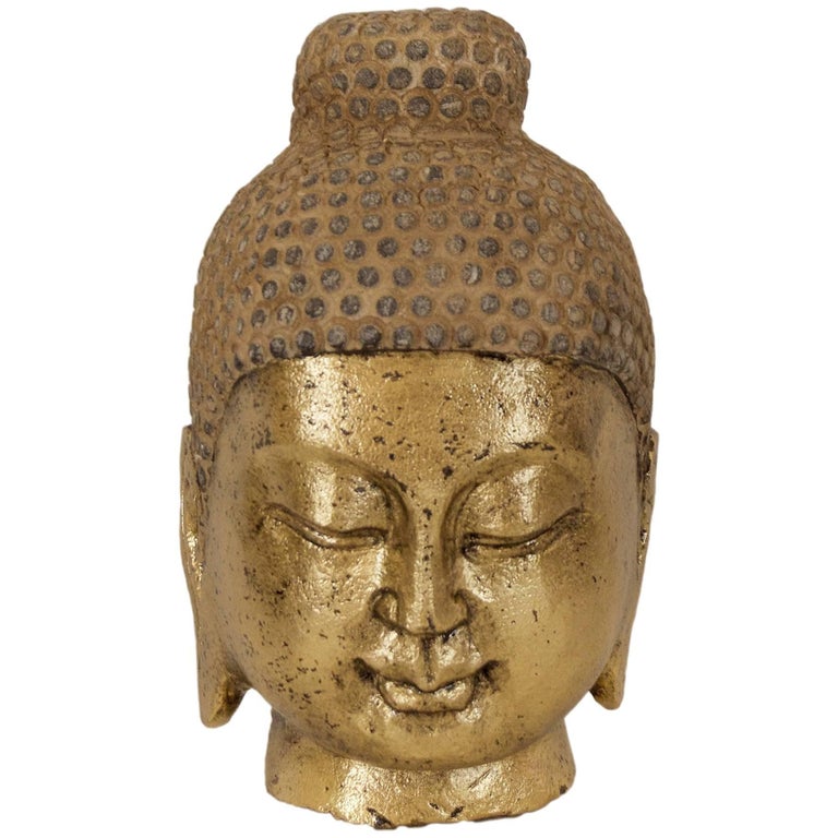 Carved Stone Gilt Buddha Head For Sale at 1stDibs