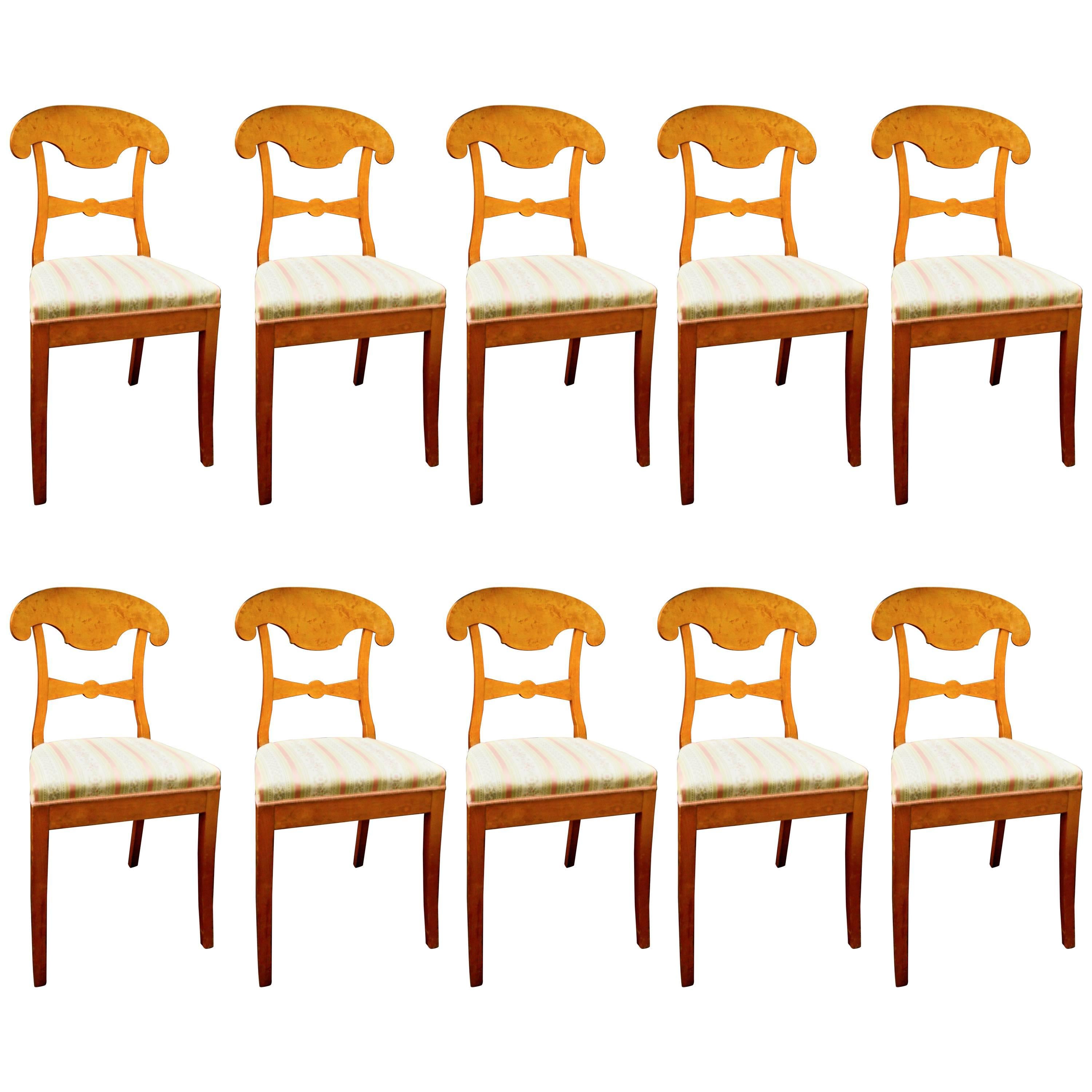 Swedish Biedermeier Dining Chairs Set of Ten Flame Golden Birch Honey Colour