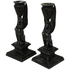 Antique Candleholders Shaped as Black Sfinxes, circa 1850, Sweden