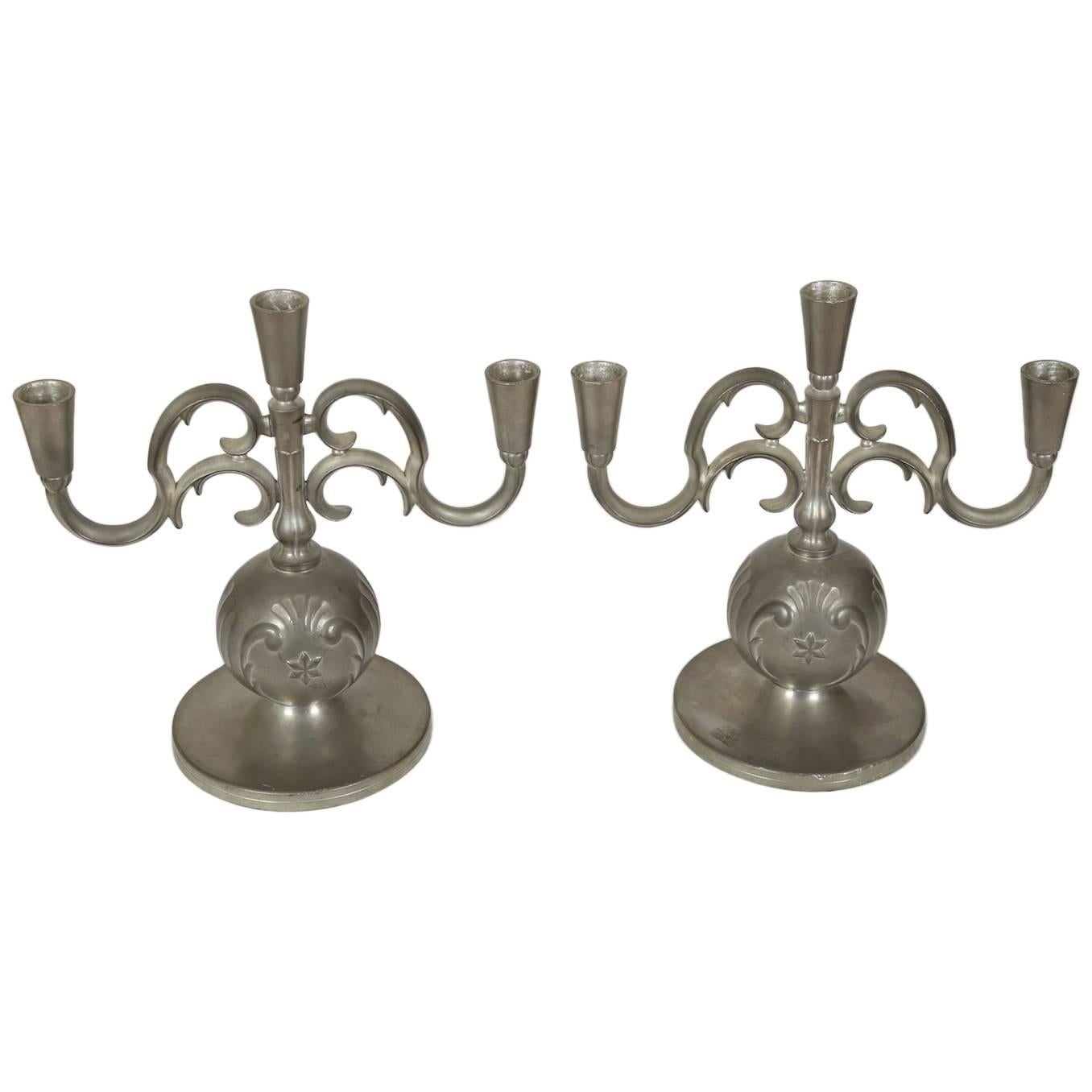 Pair of Swedish Modernist Style Tin Candelabras from 1933 For Sale