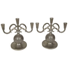 Vintage Pair of Swedish Modernist Style Tin Candelabras from 1933