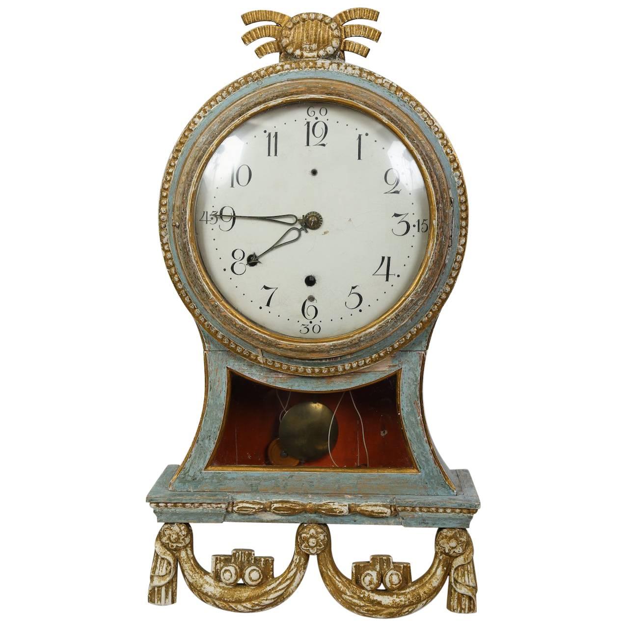 Wall Hanged Empire Clock by Zachris Persson, Sweden, Early 19th Century For Sale