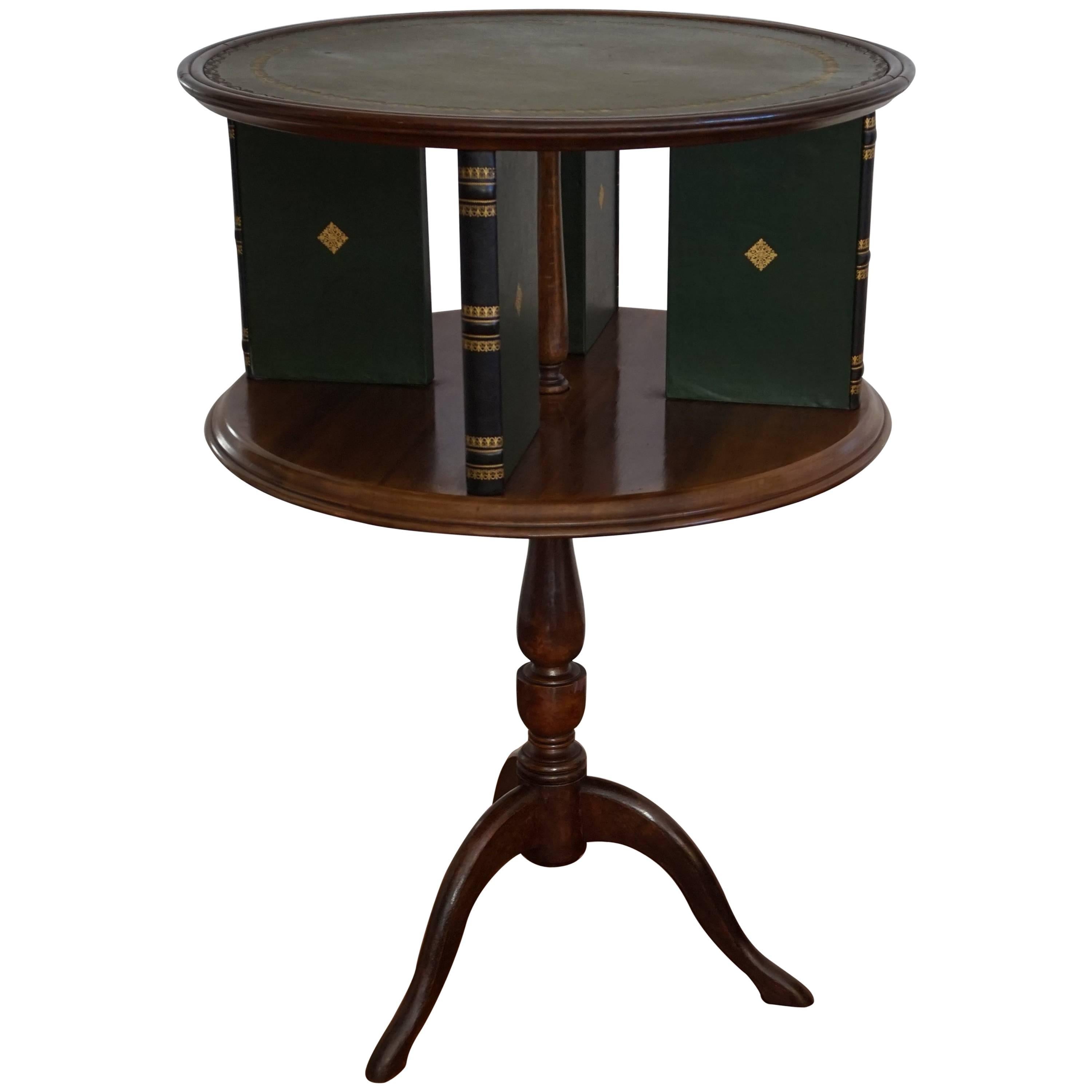 Revolving Bookcase / Mahogany Color Leather Inlaid Drinks Table