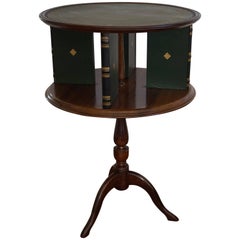 Revolving Bookcase / Mahogany Color Leather Inlaid Drinks Table