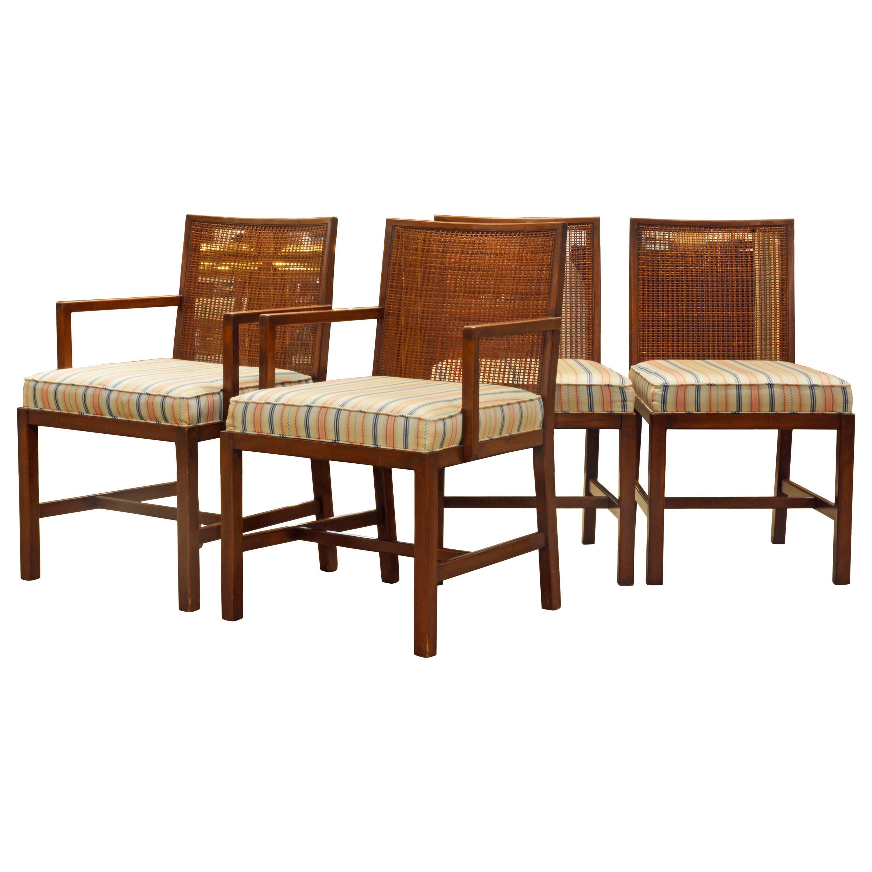 Set of Four Scandinavian Style Cane Back Dining Chairs Manner of Michael Taylor