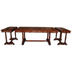 20th Century Neo Renaissance Italian Hand-Carved Table and Matching Sidetables