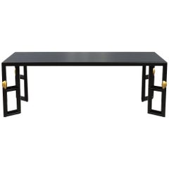 Modern Ebonized Dining Table with Gold Leaf Accents