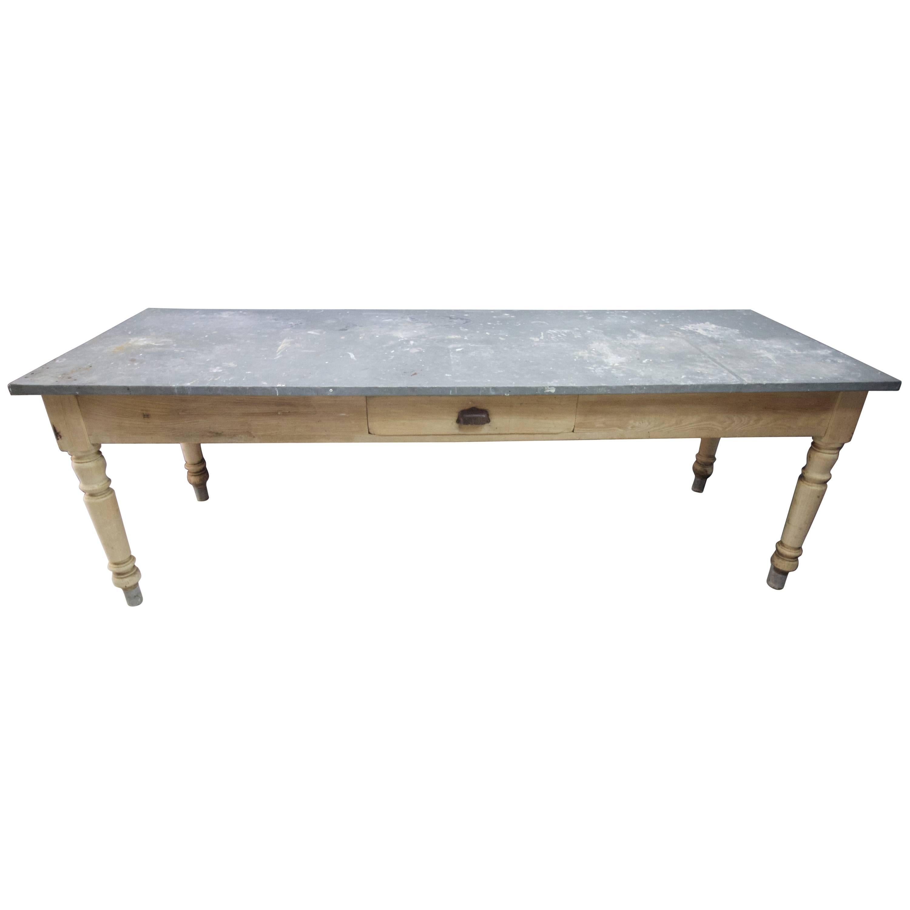 Antique French Florist Table with Zinc Top For Sale