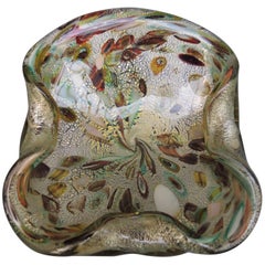 Aldo Nason Murano Art Glass Bowl with Murrine Decorations and Gold Leaf Flecks