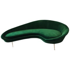 Huge Italian Green Velvet Sofa in the Style of Ico Parisi