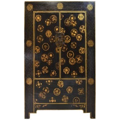 Chinese Qing Cabinet with Black Lacquer & Gold Painted Embellishments
