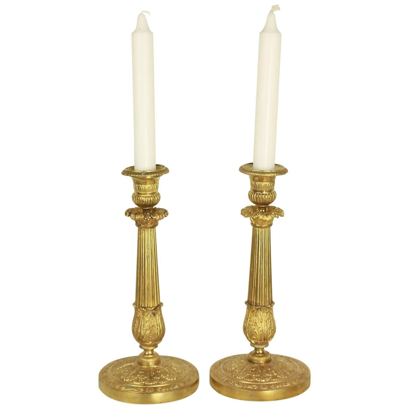 Pair of Empire Gilt Bronze Candlesticks