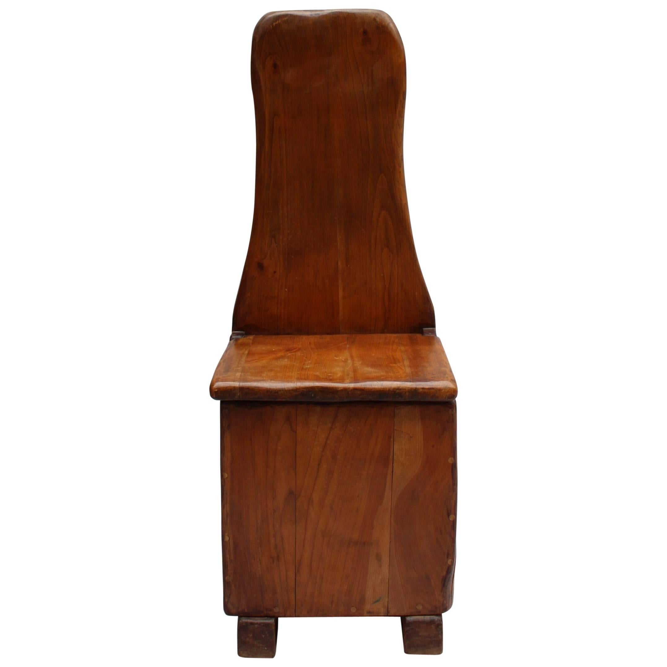 French Mid-Century Cherry Chair with Compartment Under Seat