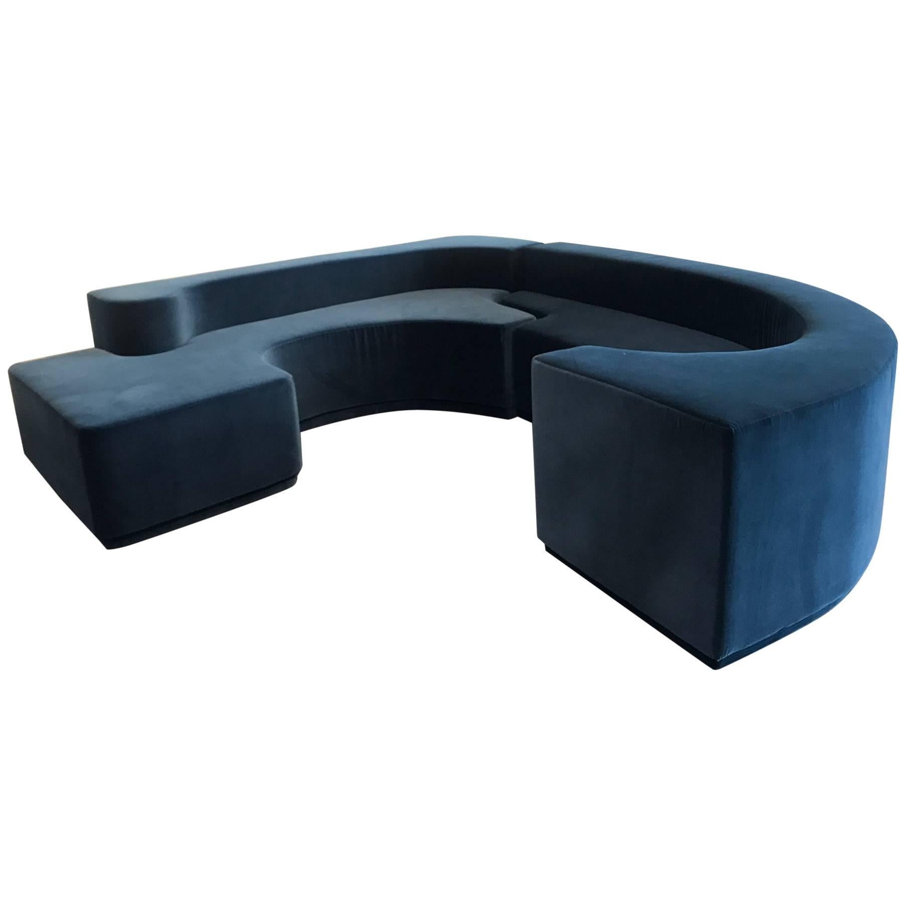 Fantastic and Huge  Blue Velvet  Sofa For Sale