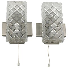 Pair of German Rectangular Glass Sconces with Chrome Fixture 1970's