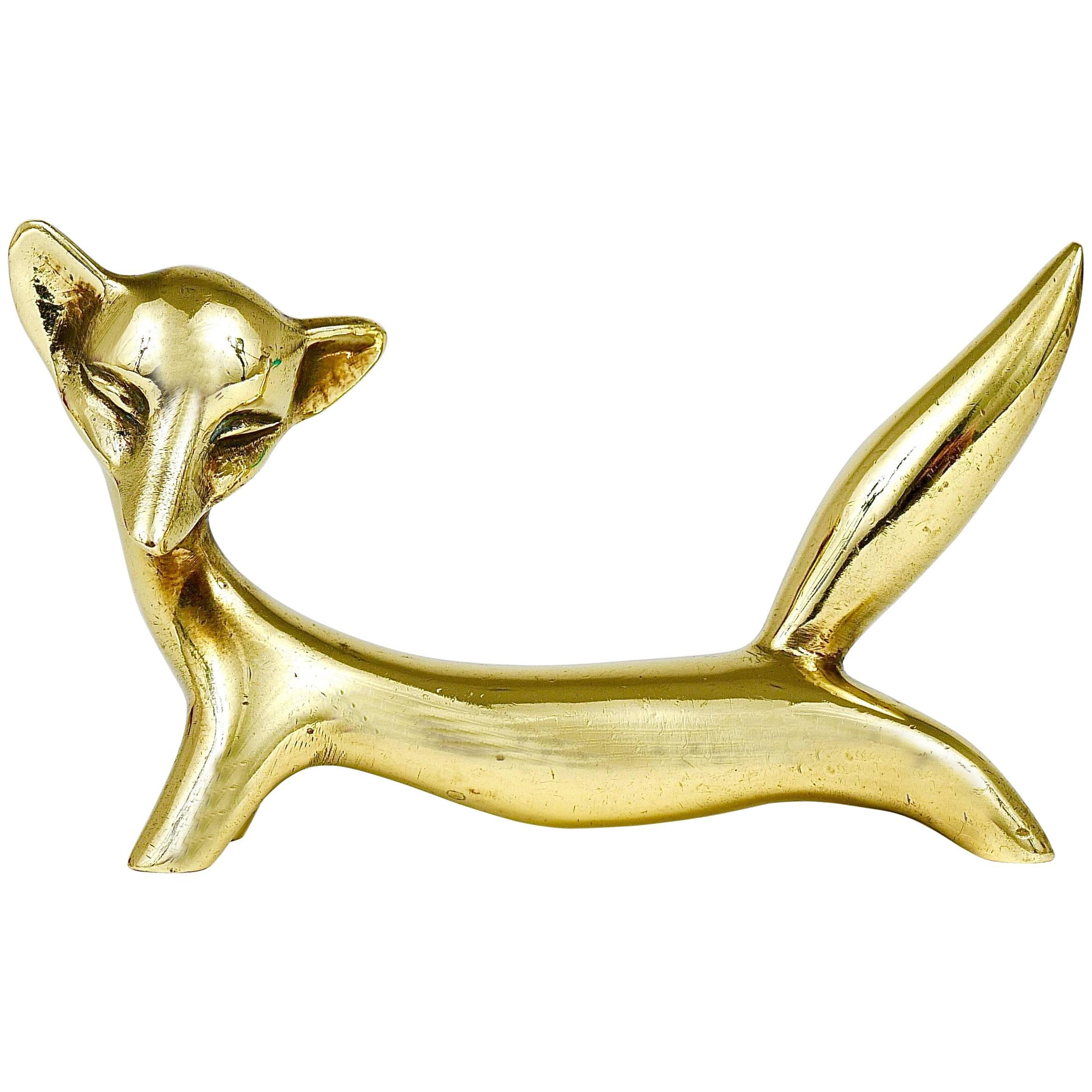 Walter Bosse Fox Midcentury Brass Figurine, Hertha Baller, Austria, 1950s