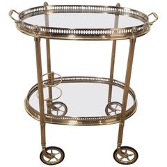 1960's French Oval Brass Bar Cart with Removable Trays