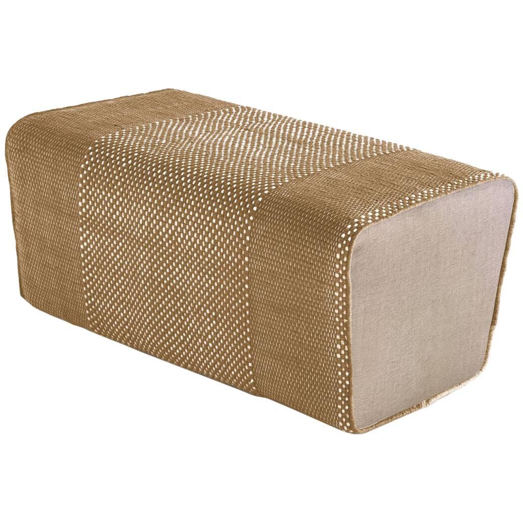 Tres Collection Ochre Hand-Loomed Wool and Felt Pouf by Andreu Carulla in Stock