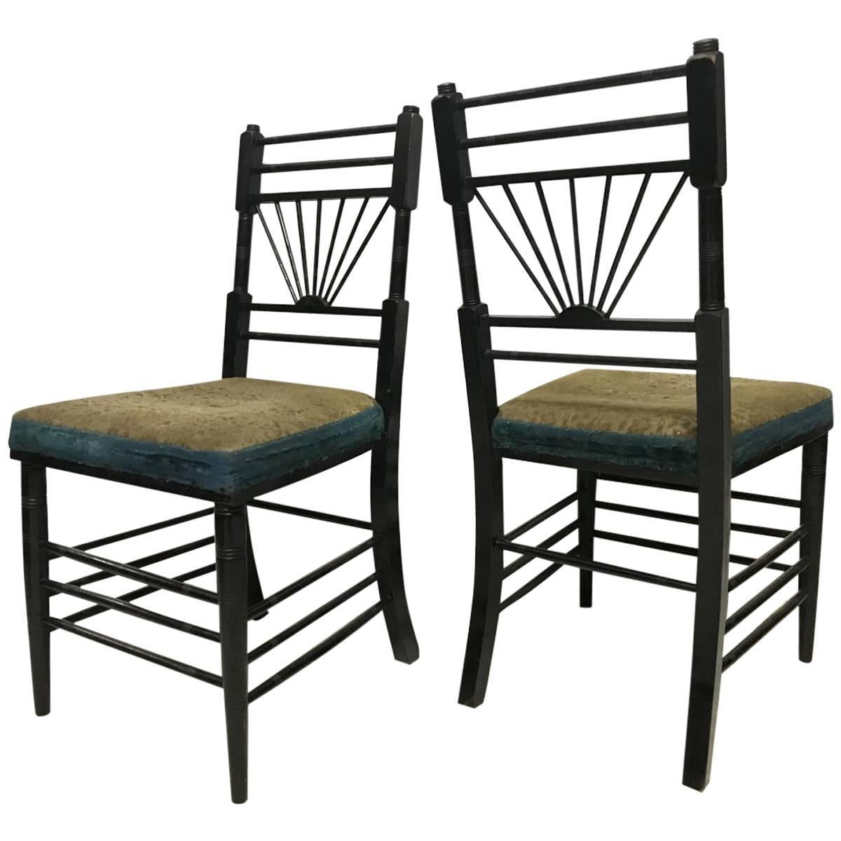 E W Godwin attri, A Pair of Anglo-Japanese Side Chairs with Radiating Spindles