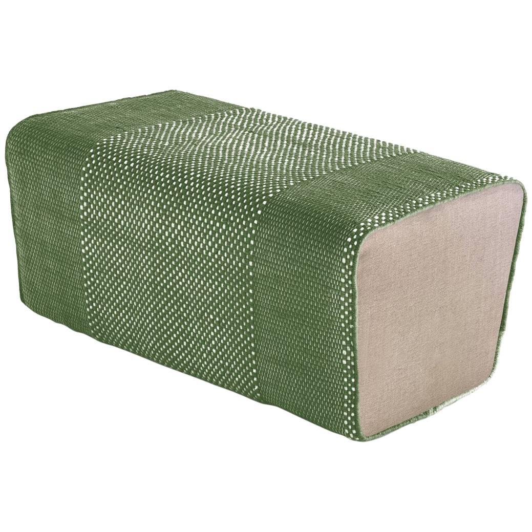 Tres Collection Green Hand-Loomed Wool and Felt Pouf by Andreu Carulla in Stock