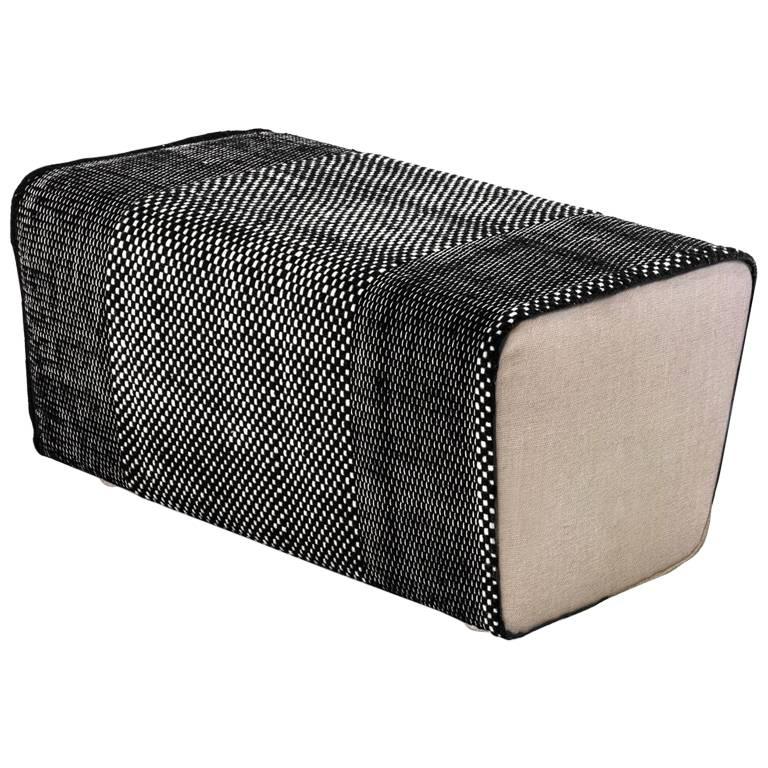 Tres Collection Black Hand-Loomed Wool and Felt Pouf by Andreu Carulla in Stock