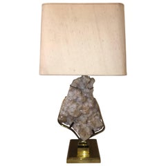 Willy Daro Mounted Stone Brass Lamp, 1970s