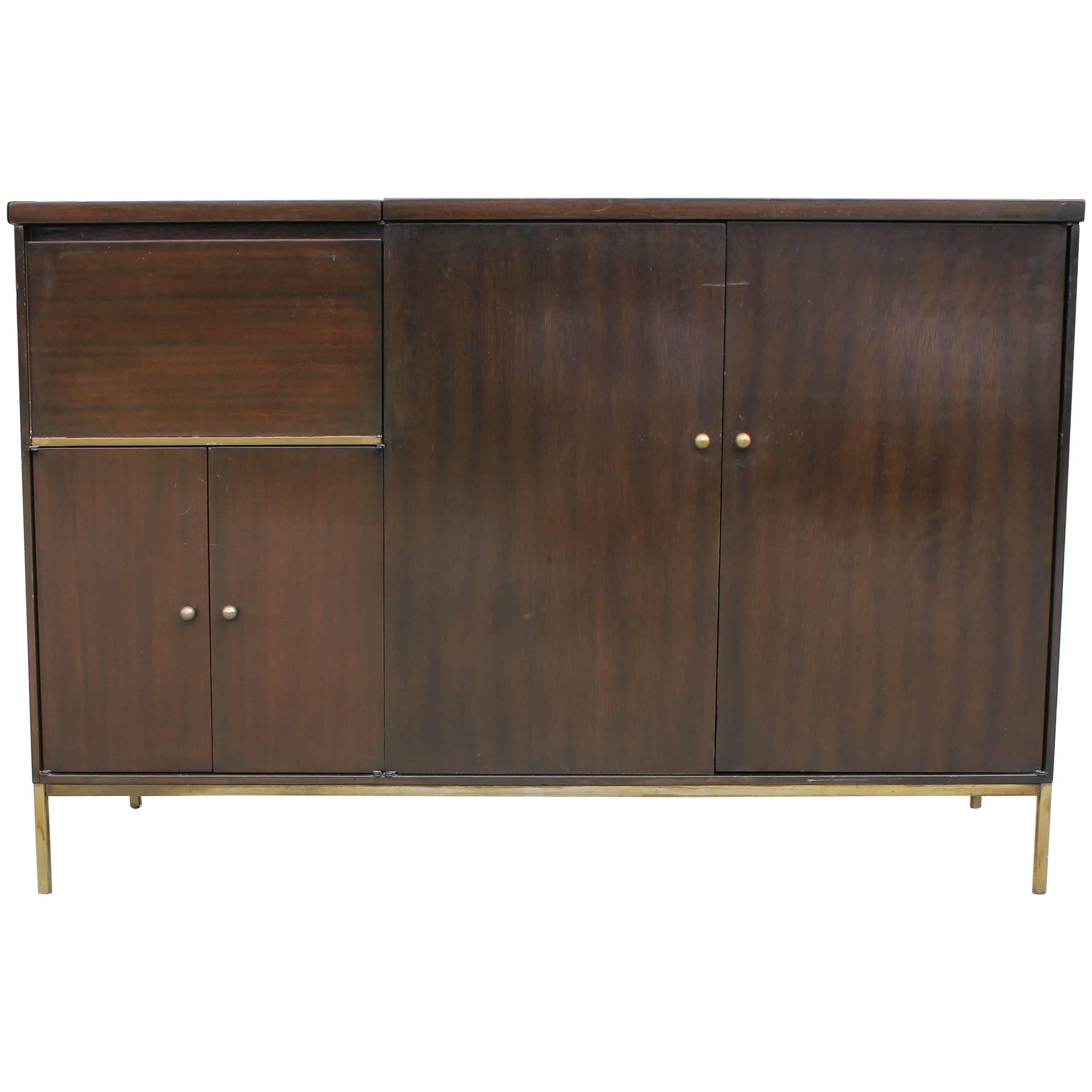 Paul McCobb Style Mid Century Modern Walnut Cabinet or Sideboard with Brass Legs