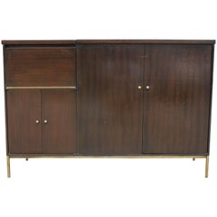 Vintage Paul McCobb Style Mid Century Modern Walnut Cabinet or Sideboard with Brass Legs