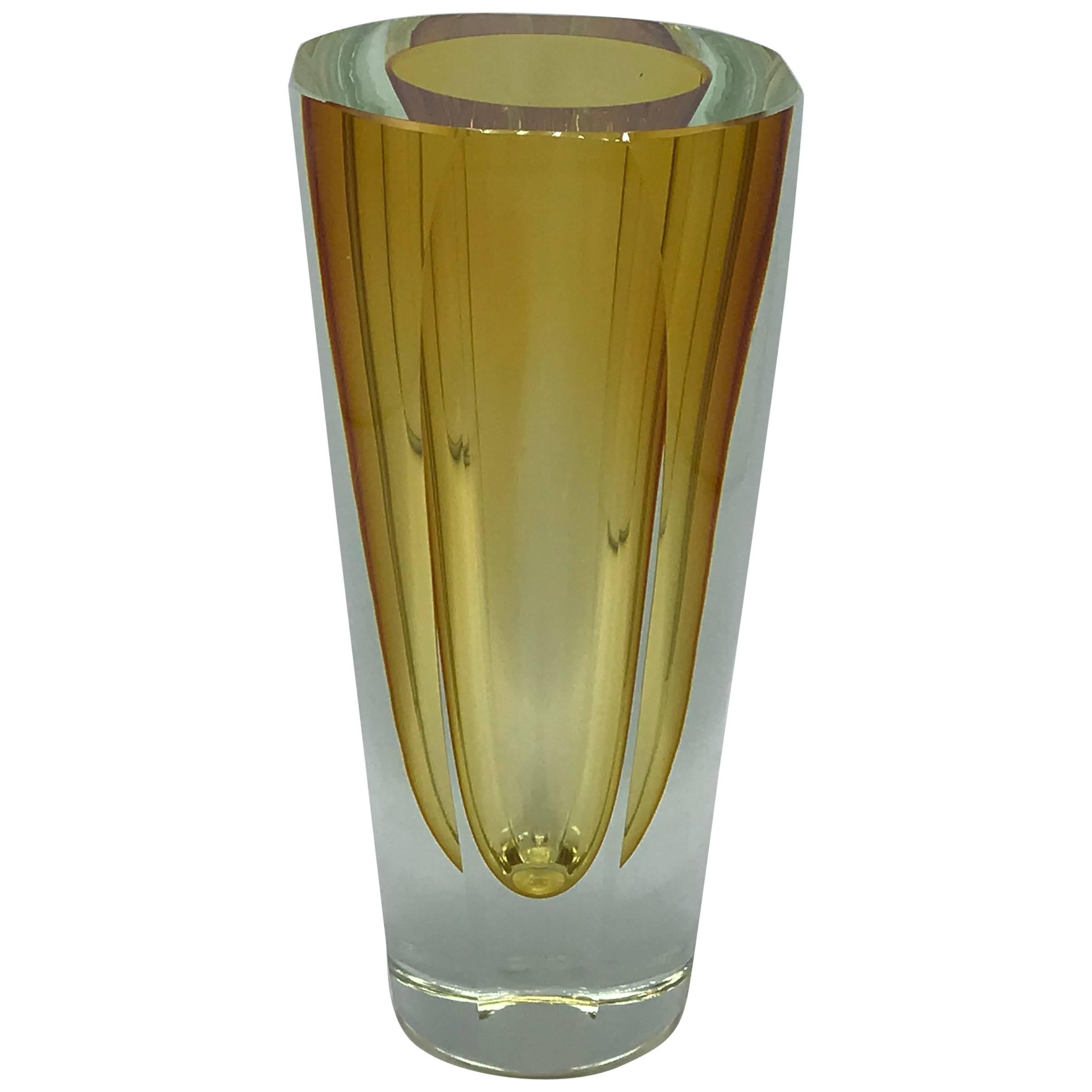 1960s Italian Murano Cased Yellow Glass Vase