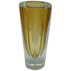 1960s Italian Murano Cased Yellow Glass Vase