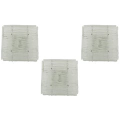 Three Textured Glass Flush Mount Lights or Sconces by Kalmar, 1970